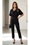 Modern Collared Wrinkled Blouse and Pants Combination Set