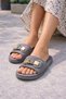 Women's Stylish Buckle-Strapped Comfortable Non-Slip Sole Beach Balcony Daily Slippers with Teddy Bear Detail - 3