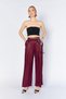Women's Plum Waist Scarf Belted Flowing Satin Wide Leg Pants - 6