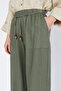 Women's Khaki Wide-Leg Linen Trousers with External Pockets - 5