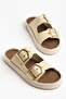 Women's Beige Comfortable Fit High Sole Buckle Slippers