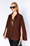 Oversized Poplin Shirt with Sleeve Detail |   Mks1610113-1 - Coffee - 3