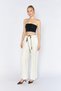 Women's Cream Waist Scarf Belted Flowing Satin Wide Leg Trousers - 4
