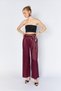 Women's Plum Waist Scarf Belted Flowing Satin Wide Leg Pants - 5
