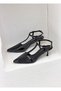 8581 Tulle Detailed 6cm Short Thin Heel Open Back Strap Stiletto Shoes for Women