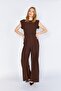 Women's Brown 20236 Front-Entry Pleated Wide-Leg Trousers - 5