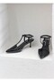 8581 Tulle Detailed 6cm Short Thin Heel Open Back Strap Stiletto Shoes for Women - 4