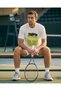 Unisex White Oversize Tennis Printed Crew Neck T-Shirt - 4