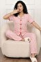 Women's Tiny Heart Patterned Ribbed V-Neck Short Sleeve Under-Long Cool Viscose Camisole Pajama Set - 3