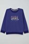 Girl's Sweatshirt with Letter Embroidery and Printed Design, Ages 5-10, Purple Navy Blue