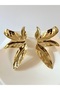 Vip Steel Leaf Pattern Big Earrings Gold Color Modern Stylish Anti Allergic Women Earrings - 3