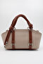 Women's Beige Tan Knot Handle, Ring Detail, Inner Pocket, Zippered Hand, Arm and Shoulder Bag - 4