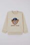 Baby Boy Tracksuit Set with Cute Teddy Bear Applique, College Model, 9 Months-3 Years, Cream - 2