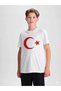 Unisex Kids' Ataturk and Crescent Star Printed Cotton White T-Shirt - School Event and Holiday Special