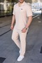 Men's Self-Patterned Jacquard Fabric 2-Piece Set-Beige