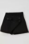Girl's Shorts Skirt Pocket Cap Detailed Button Accessory 6-12 Years, Black - 3