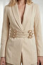 Women's Black Two-Piece Stylish Gold Belted Padded Shoulders Blazer Jacket Wide-Leg Trousers Set - 3