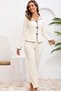 Women's Ecru Ribbed Pajama Set with Bow Detail, Comfortable Home Wear Set - 7