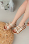 Women's Beige Gold Buckle Detailed Casual Summer Comfortable Sandals - 3