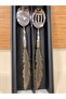 Service Salad Spoons Set of 2 Steel and Brass Color Antique Feather Model - 2