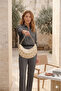 Beige Women's Half Moon Shoulder Bag with Gold Stud Detail - 6