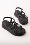 Women's Black Rubber and Piping Detailed Wedge Heel Casual Summer Comfortable Sandals - 5