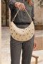 Beige Women's Half Moon Shoulder Bag with Gold Stud Detail - 3