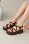 Women's Brown Rubber and Piping Detailed Wedge Heel Casual Summer Comfortable Sandals - 2