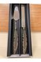 Servi̇s Pasta Knife Set of 2 Steel and Brass Color Antique Tinned Feather Model Length 33 and 36 cm - 6