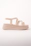 Women's Beige Rubber and Piping Detailed Wedge Heel Casual Summer Comfortable Sandals - 2