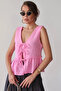 Women's Pink Lace-Up Front Muslin Blouse - 3