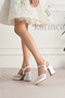 Pearl Design Bridal Shoes - Comfortable Platform K Block Heel Wedding Dress Shoes - Pearl Design 7-9999 - 6