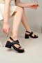 Women's Black Buckle and Heeled Casual Summer Comfortable Sandals