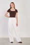 Women's loose fit trousers with waist tie - ecru - 4