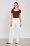 Women's loose fit trousers with waist tie - ecru