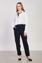 Women's Belted Fabric Trousers - Navy Blue - 3