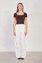 Women's loose fit trousers with waist tie - ecru - 2