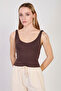 Women's v-neck thick strap crop top - bitter brown - 2