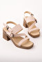 Women's Beige Buckle and Heeled Casual Summer Comfortable Sandals - 5