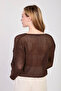 Women's Front-Tie Openwork Crop Cardigan - Bitter Brown - 5