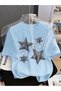 Y2K Aesthetic Denim Star Detail Short-Sleeve T-Shirt