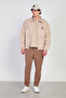 Men's Elastic Waist Zipper Polo Collar Jacket - Beige - 3
