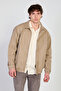 Men's Polo Collar Jacket with Snap Fasteners and Elastic Waist - Mink