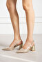 Aurelia Gold Patterned Open Back Evening Dress Heeled Shoes - 4