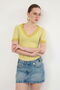 D 3006 T-Shirt with Guipure Collar and Cuffs, V-Neck - Oil Green |   D3006 - Oil Green