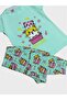 Girl's 100% Cotton Green Cat Patterned Short Sleeve Summer Pajama Set - 4