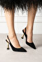 Aura Black Patterned Open Back Evening Dress Heeled Shoes - 3