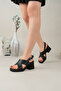 Women's Black Cross-Strapped Heeled Casual Summer Comfortable Sandals