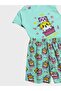 Girls' 100% Cotton Green Cat Patterned Short Sleeve Shorts Summer Pajama Set - 3