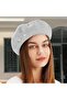 Women's Pearl Detailed Painter Hat Soft Textured French Beret Stylish Winter Hat Gray - 2